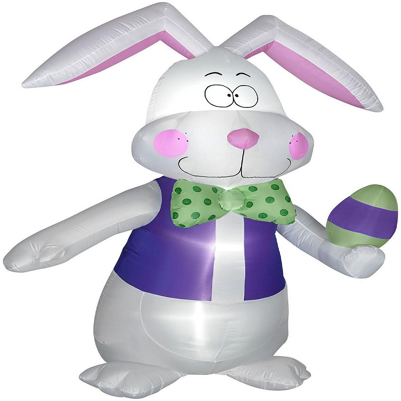 Gemmy Airblown White Bowtie Bunny with Vest  7 ft Tall  White Image