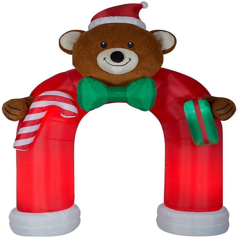 Gemmy Animated Airblown Inflatable Archway Mixed Media Bow tie Wiggling Teddy Bear    10.5 ft Tall Image