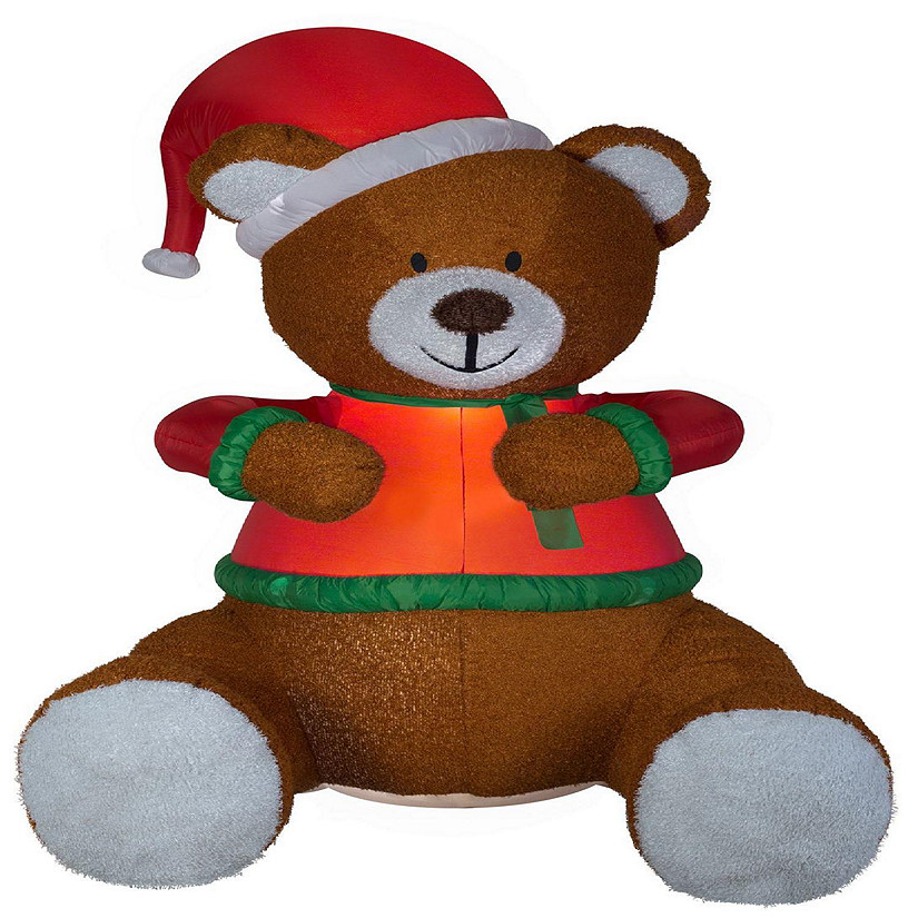 Gemmy Animated Airblown Inflatable Mixed Media Hugging Teddy Bear With Santa Hat Giant 85 Ft Tall 9140