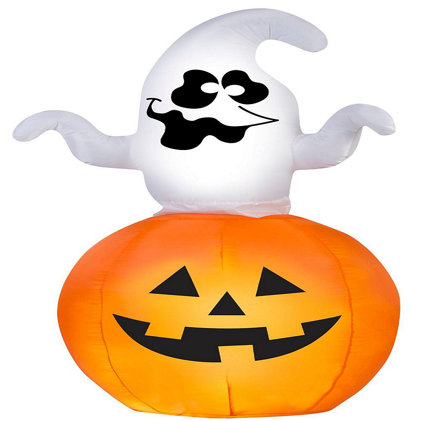 Gemmy Animated Airblown Spinning Ghost in Pumpkin  5.5 ft Tall  Multicolored Image