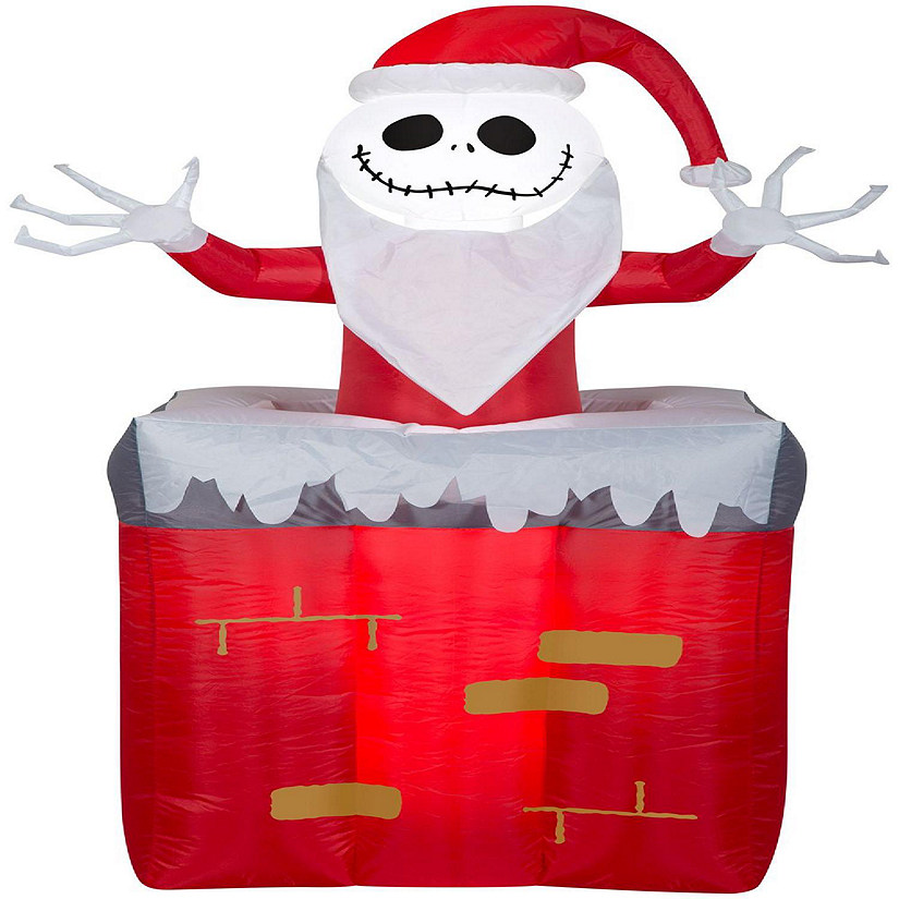 Gemmy Animated Christmas Airblown Inflatable Inflatable Jack Skellington in Chimney  5.5 ft Tall Image