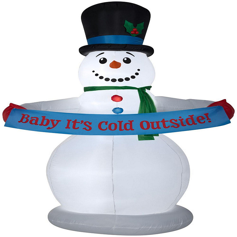 Gemmy Animated Christmas Airblown Inflatable Snowman with Banner 8 ft Tall  white