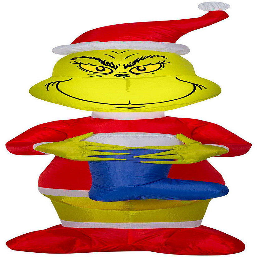 Gemmy Christmas Airblown Inflatable Grinch with Blue Stocking Dr. Seuss  4 ft Tall  Multicolored Image