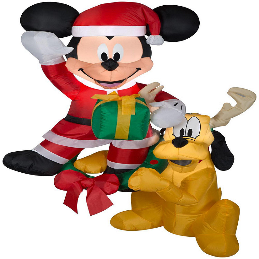 Gemmy Christmas Airblown Inflatable Hanging Mickey and Pluto Disney  5 ft Tall  Multicolored Image