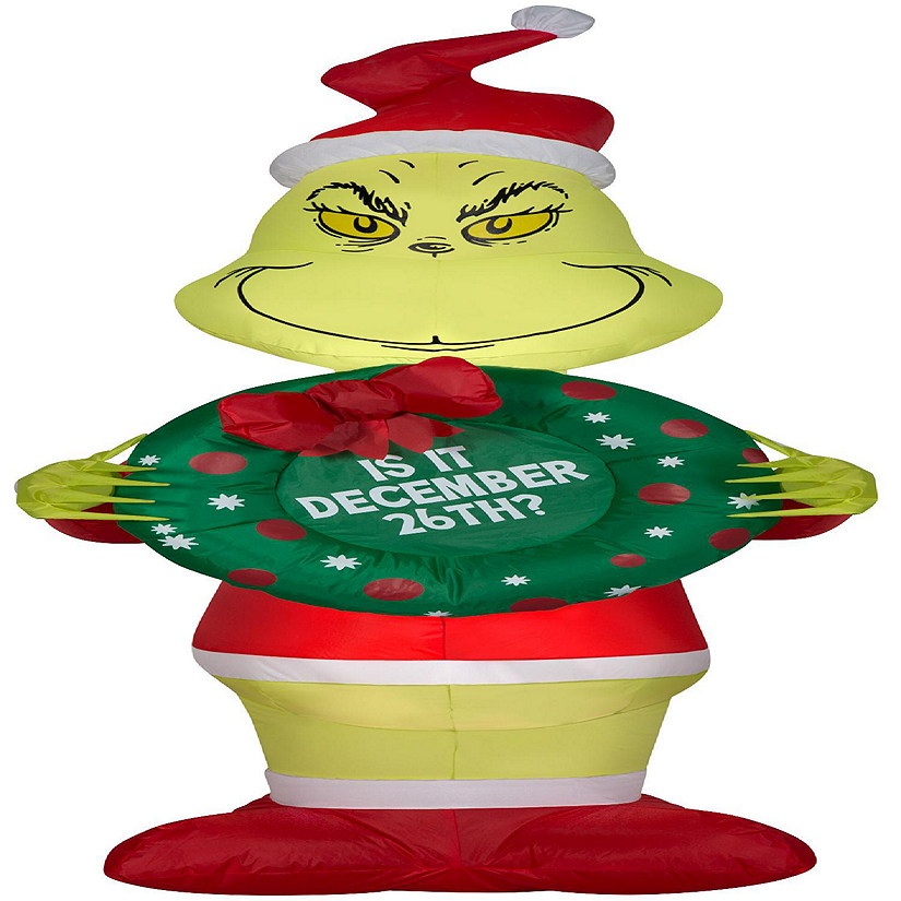 Gemmy Christmas Airblown Inflatable Inflatable Grinch with Wreath  5.5 ft Tall  green Image