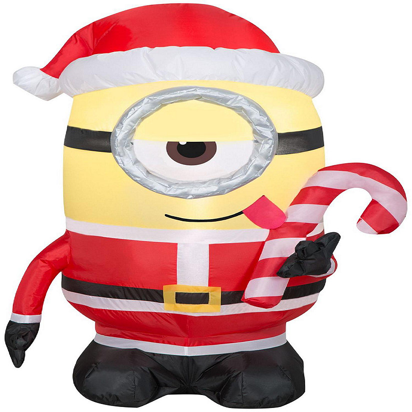 Gemmy Christmas Airblown Inflatable Inflatable Minion Stuart Licking Candy Cane  3.5 ft Tall  yellow Image
