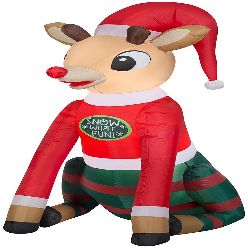 Gemmy Christmas Airblown Inflatable Inflatable Rudolph the Red Nosed Reindeer in Christmas PJs Image