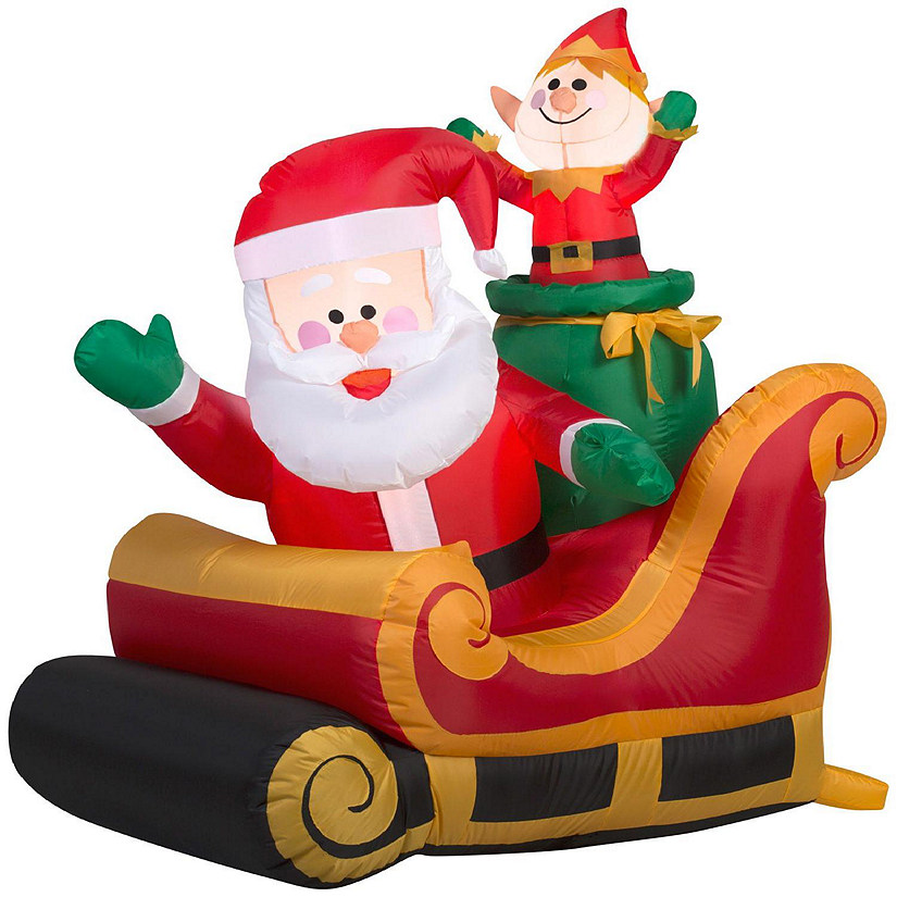 Gemmy Christmas Airblown Inflatable Inflatable Santa and Elf in Sleigh  3.5 ft Tall  red Image