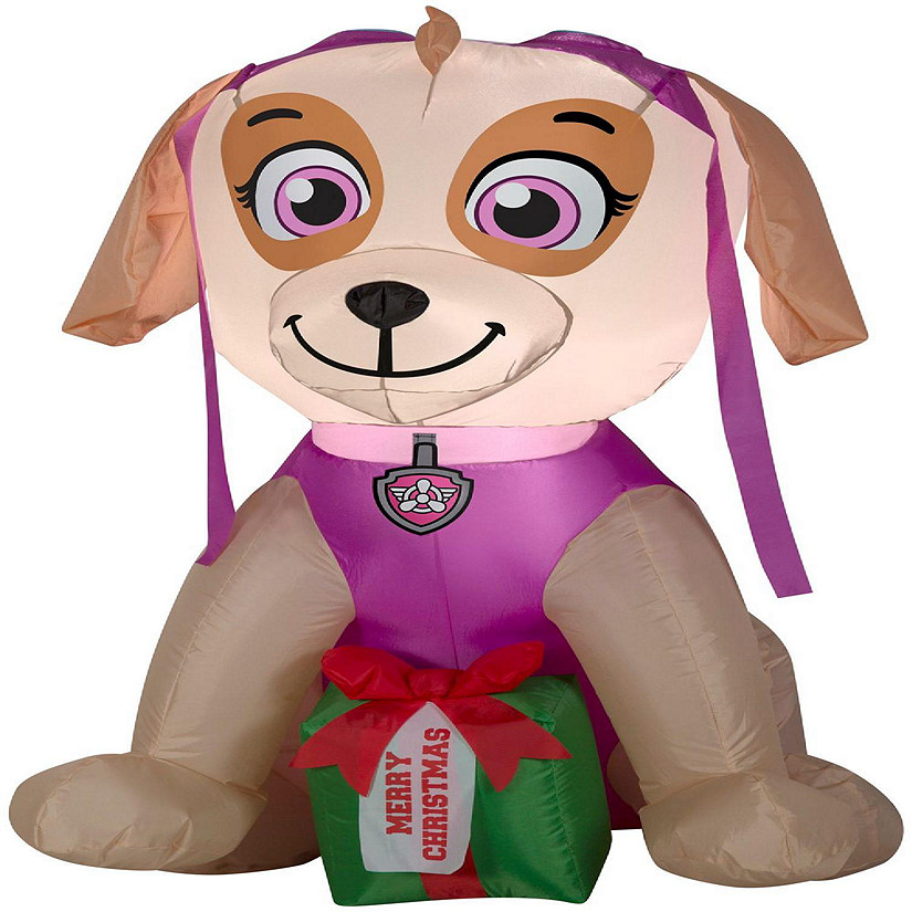 Gemmy Christmas Airblown Inflatable Inflatable Skye with Present  3 ft Tall  Pink Image