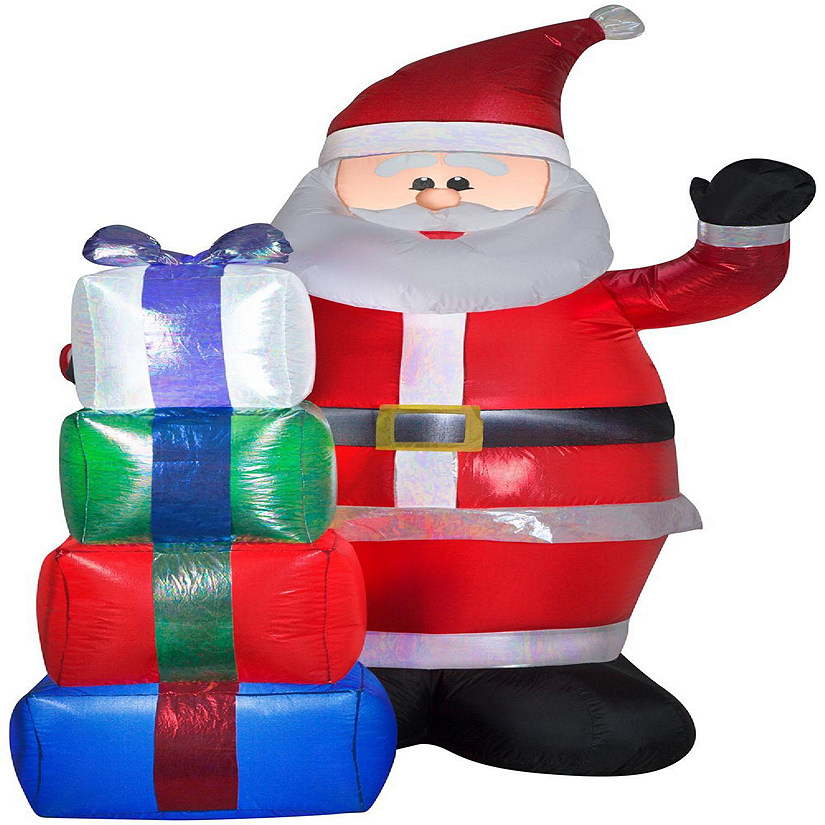 Gemmy Christmas Airblown Inflatable Mixed Media Iridescent and Sequin Santa with Presents  7 ft Tall Image