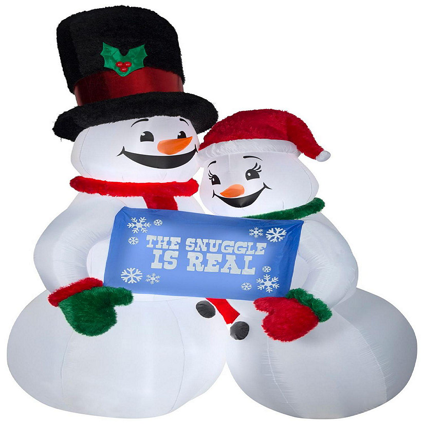 Gemmy Christmas Airblown Inflatable Mixed Media Snow Couple Giant  10 ft Tall  Multicolored Image