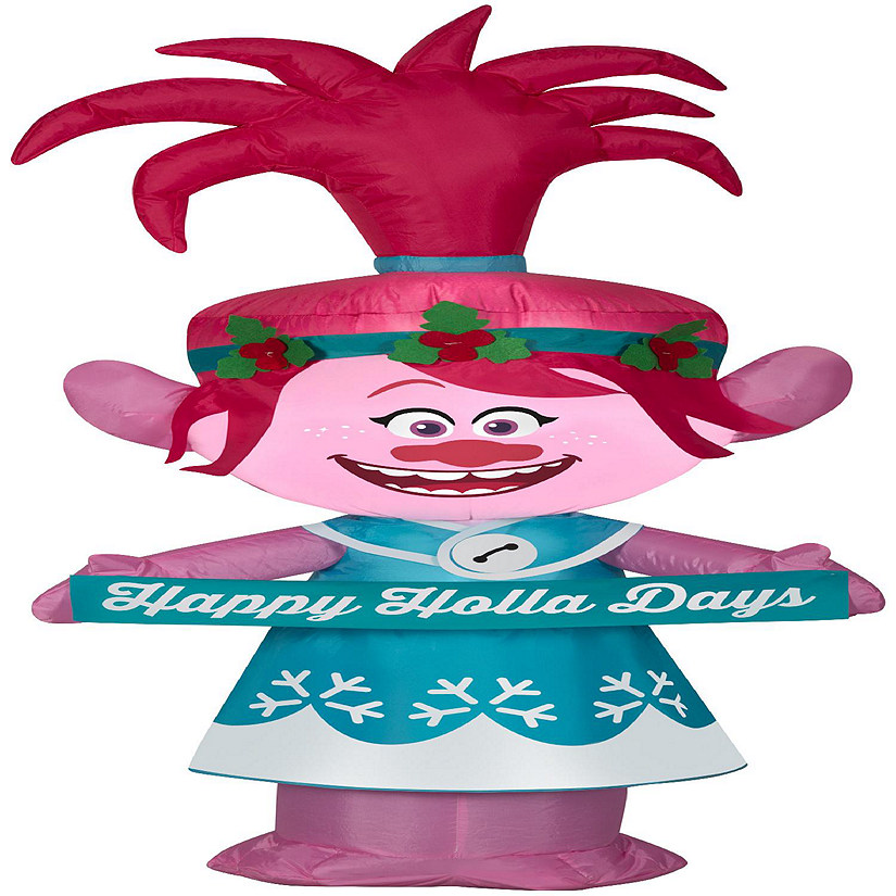 Gemmy Christmas Airblown Inflatable Poppy in Holiday Outfit with Banner Universal  4 ft Tall  pink Image