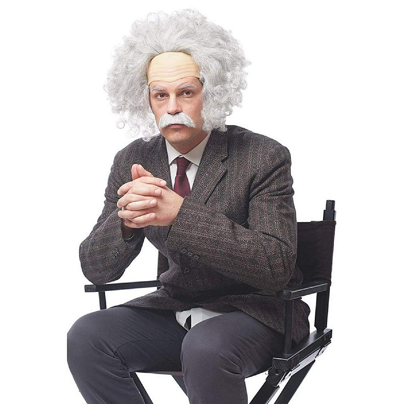 Genius Men's Costume Wig with Moustache - Grey Image
