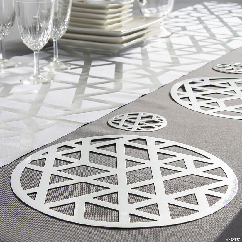 Geometric Pattern Silvertone Tableware Setting Decoration Kit for 24 Guests - 51 Pc. Image