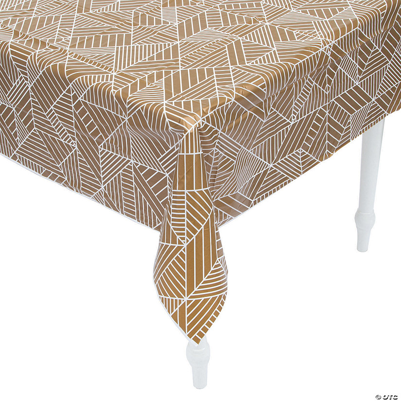 Geometric Print Gold & White Tablecloth Oriental Trading