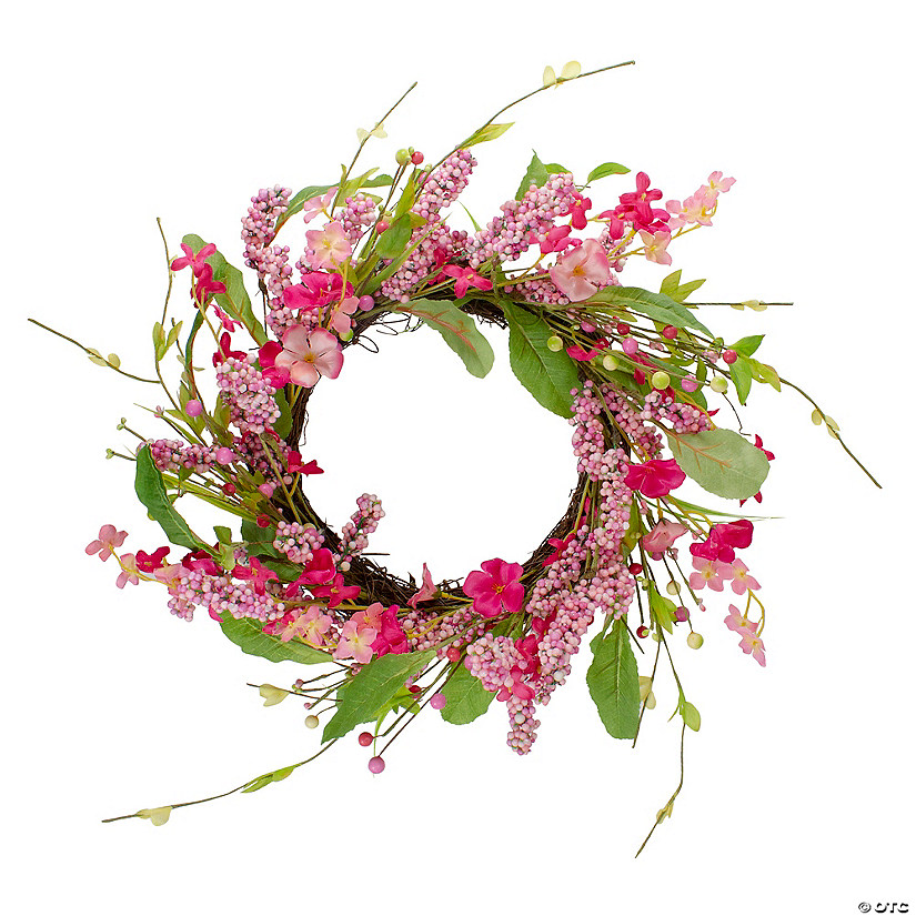Geranium and Berry Artificial Spring Floral Wreath 18" Image