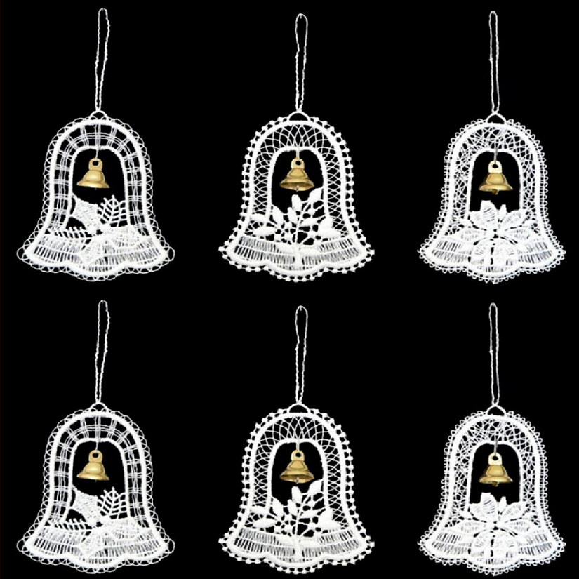 German Lace Bells with Metal Bells Christmas Tree Ornaments Set of 6 Decorations Image