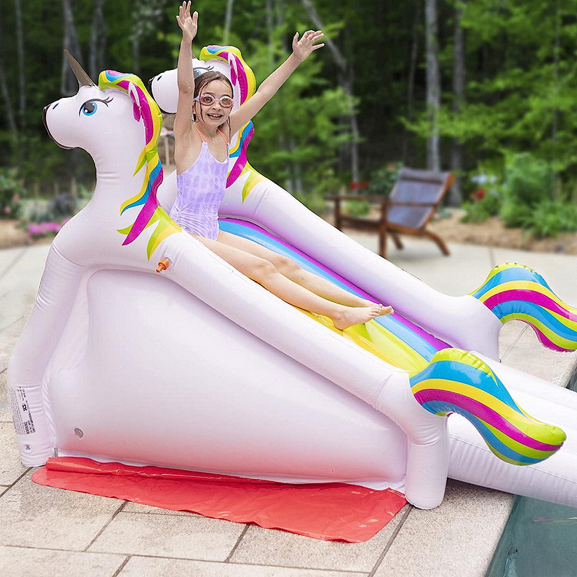 Giant Inflatable Unicorn Pool Slide w/Builtin Water Sprinklers for