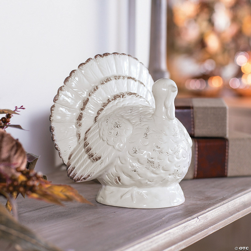 Gilded Harvest White Ceramic Turkey Image