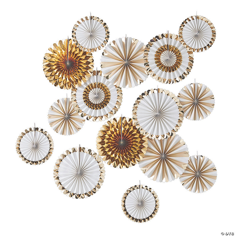 Ginger Ray Gold & White Fan Assortment - 15 Pc. Image