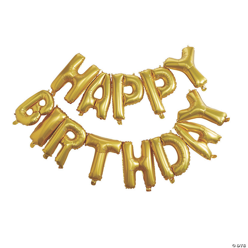 Ginger Ray Happy Birthday Gold 13" Mylar Balloon Bunting - 13 Pc. Image