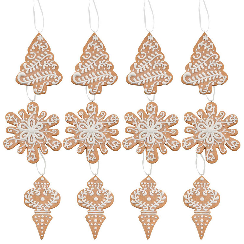 Gingerbread Cookie Christmas Ornaments 12pc Cookie-Shaped Set, 4.5" Large Size Tree Decor Image