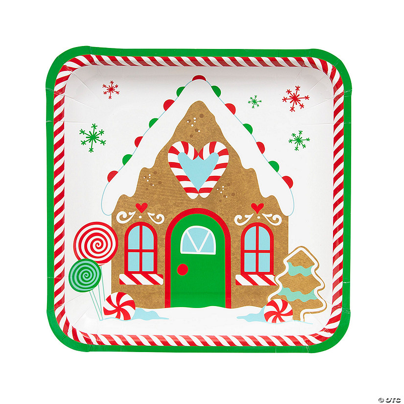 Gingerbread House Holiday Party Square Dinner Paper Plates - 8 Ct. Image