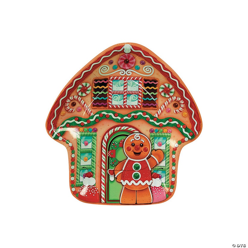 Gingerbread House-Shaped Candytown Paper Dinner Plates - 8 Ct. Image