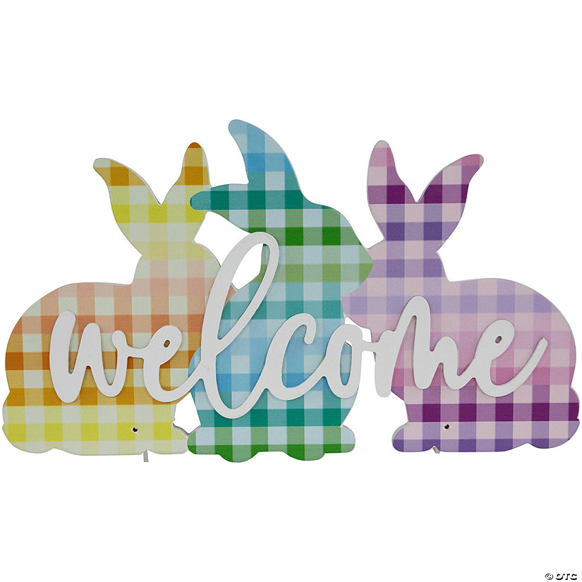 Gingham Bunnies Welcome Easter Wall Sign - 13.75" Image