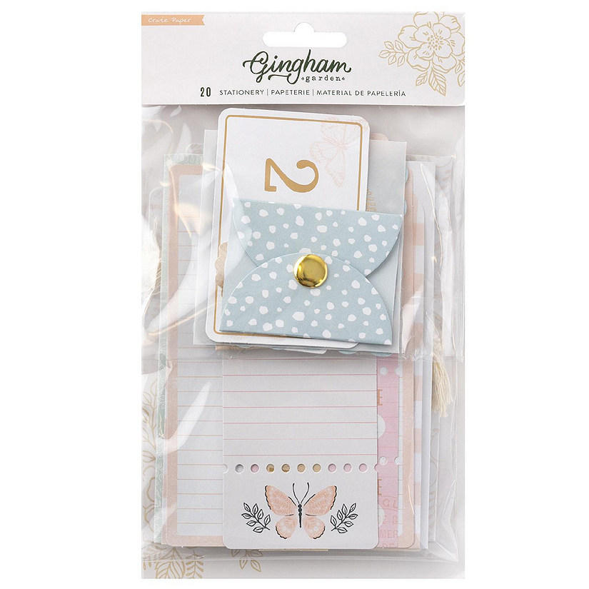 Gingham Garden Stationery Pack 20/Pkg-W/Gold Foil Image