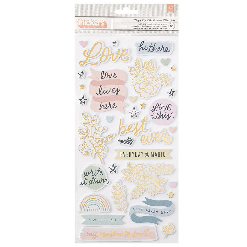 Gingham Garden Thickers Stickers 65/Pkg-Phrase W/Gold Foil Image