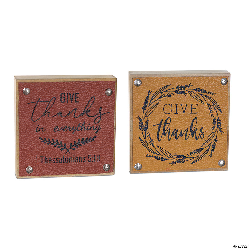 Give Thanks Sign (Set Of 6) 5"Sq Mdf/FauProper Leather Image