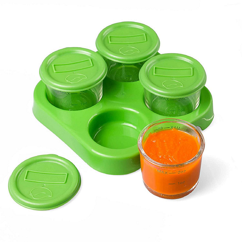 Glass Baby Food Storage Containers w Write What You Want Lids (4 Pk)- 2oz Jars with Storage Tray & Dry-Erase Marker- Microwave, Freezer, & Dishwasher Safe- For Image