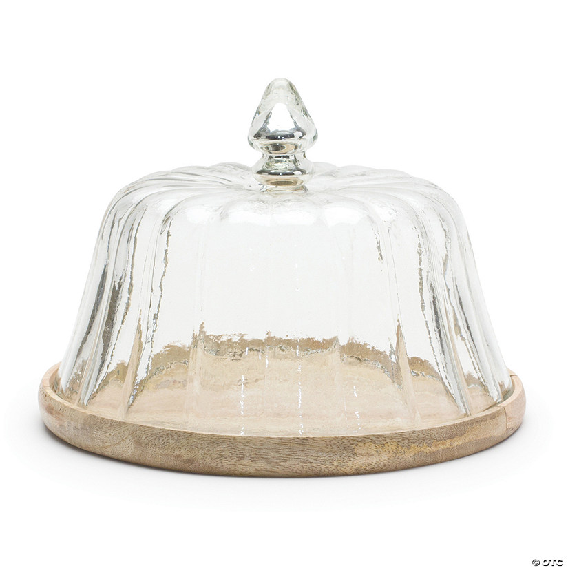 Glass Cloche With Wood Plate 9.75"D X 7.5"H Wood/Glass Image