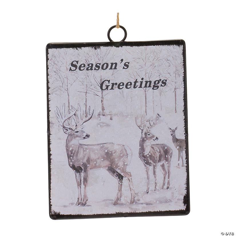 Glass Seasons Greetings Deer Ornament (Set Of 12) 6.25"H Metal Image