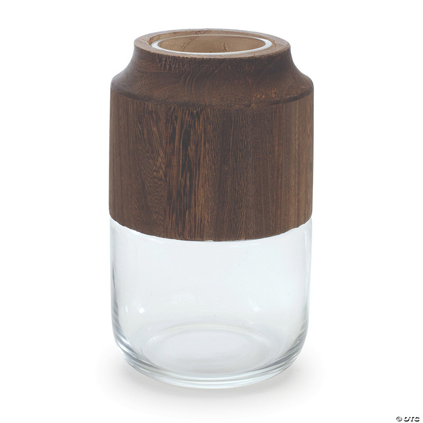 Glass Vase With Wood Accent 5.5"D X 9"H Glass/Wood Image