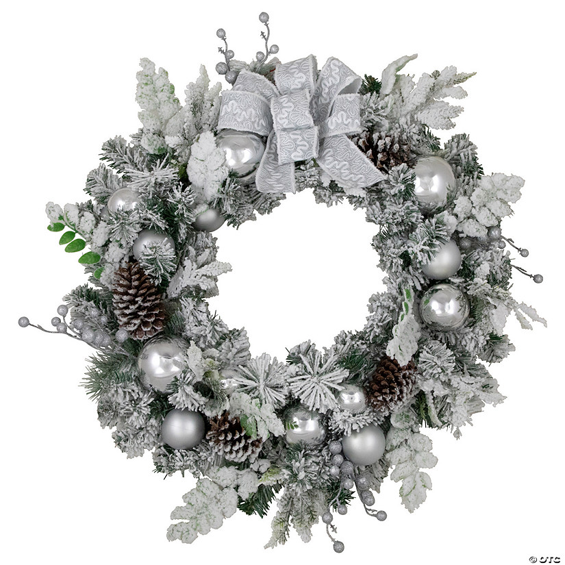 Glitter and Frosted Foliage Artificial Christmas Wreath with Bow  30-Inch  Unlit Image