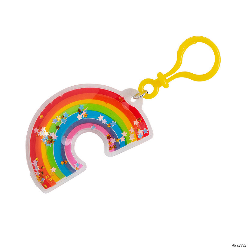 Glitter-Filled Rainbow Backpack Clip Keychains - 12 Pc. Image