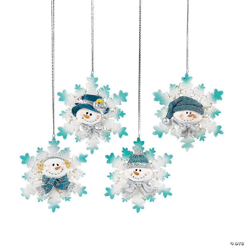 Glitter Happy Snowman Snowflake Resin Christmas Ornaments - 12 Pc. Image