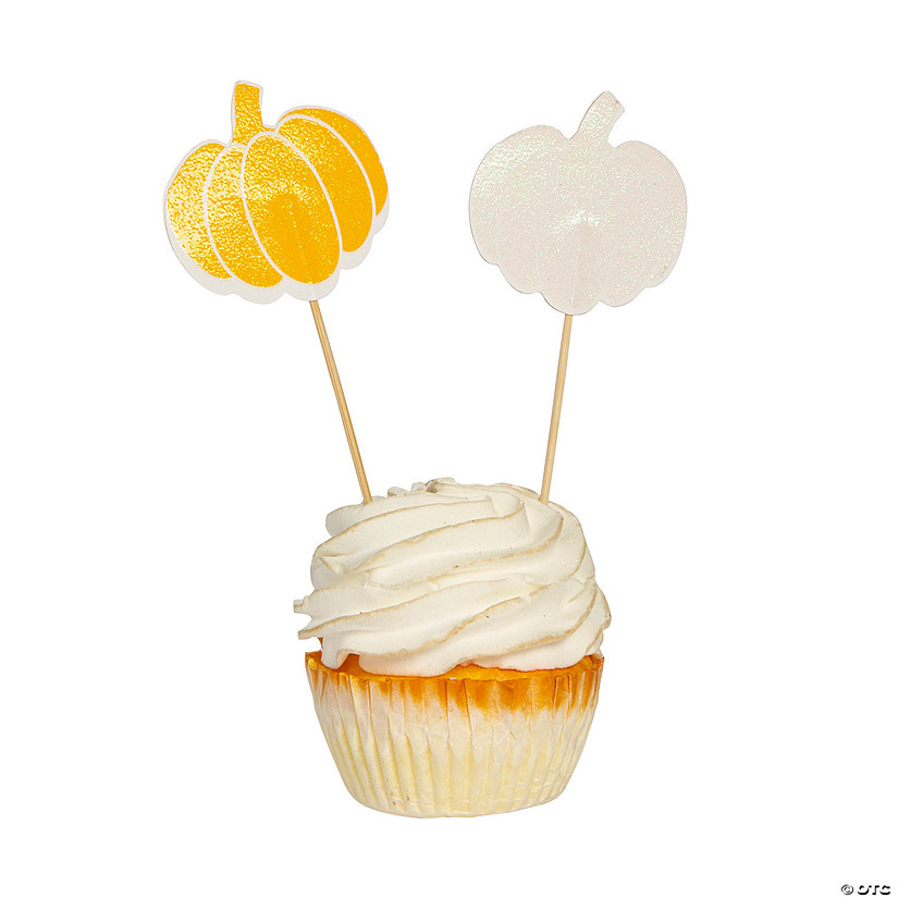Glitter Pumpkin Cupcake Toppers - 12 Pc. Image
