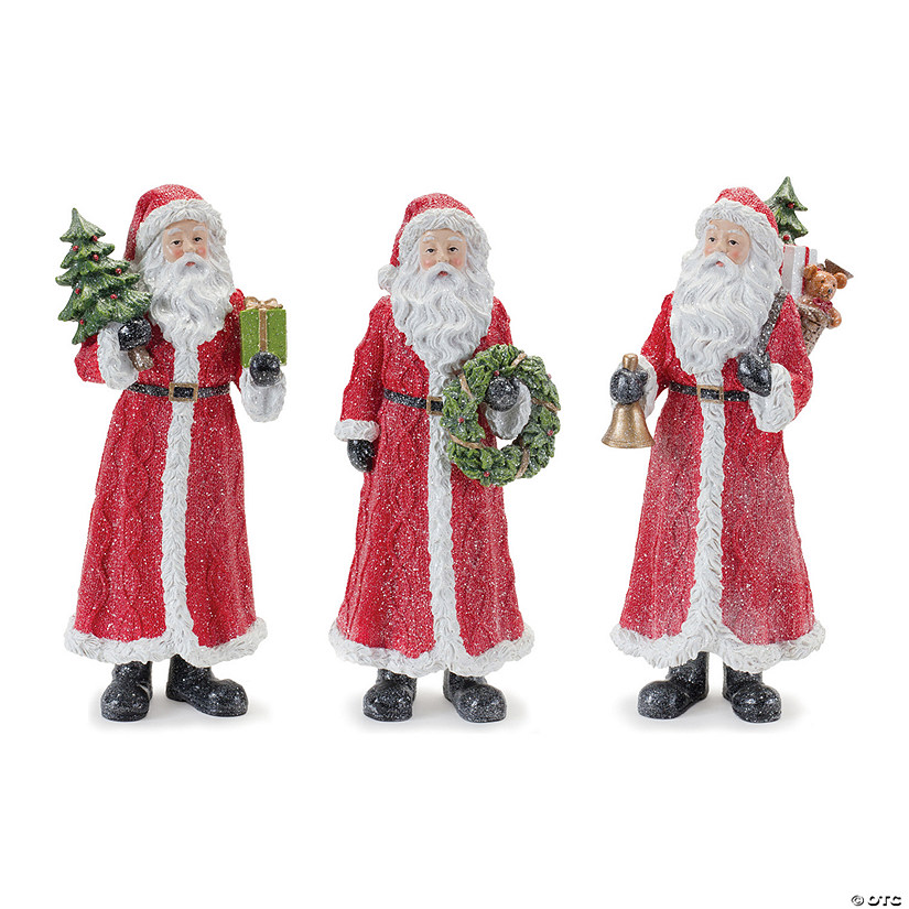 Glitter Santa Figurine With Pine Accent (Set Of 3) 15"H Resin Image