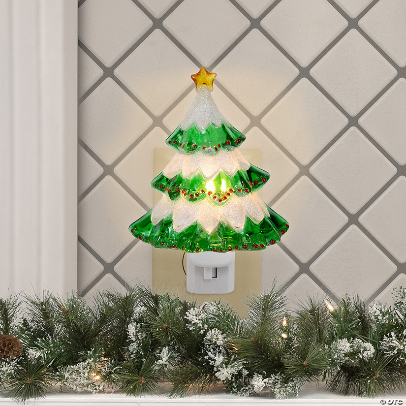 Glittered Christmas Tree Night Light - 5.75" - Green Image