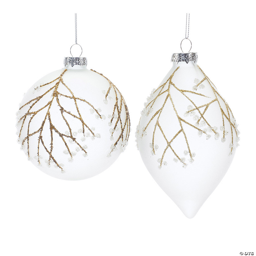 Glittered Glass Tree Branch Ornament (Set Of 6) 4.75"H, 6"H Image