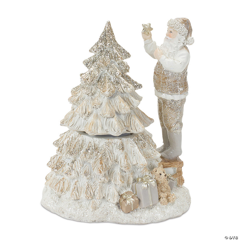 Glittered Santa With Spinning Christmas Tree (Set Of 2) 7"H Resin Image