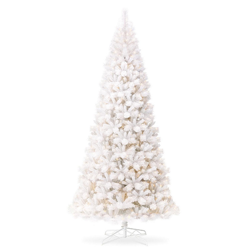 Glitzhome 10ft Pre-Lit White Pine Full-size Artificial Christmas Tree with 800 Warm White Lights, Three Function Image