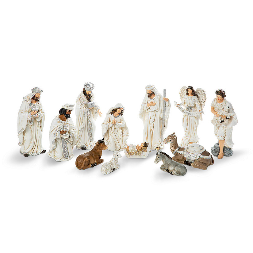 Glitzhome 12pcs Ivory Resin Nativity Figurine Set Image