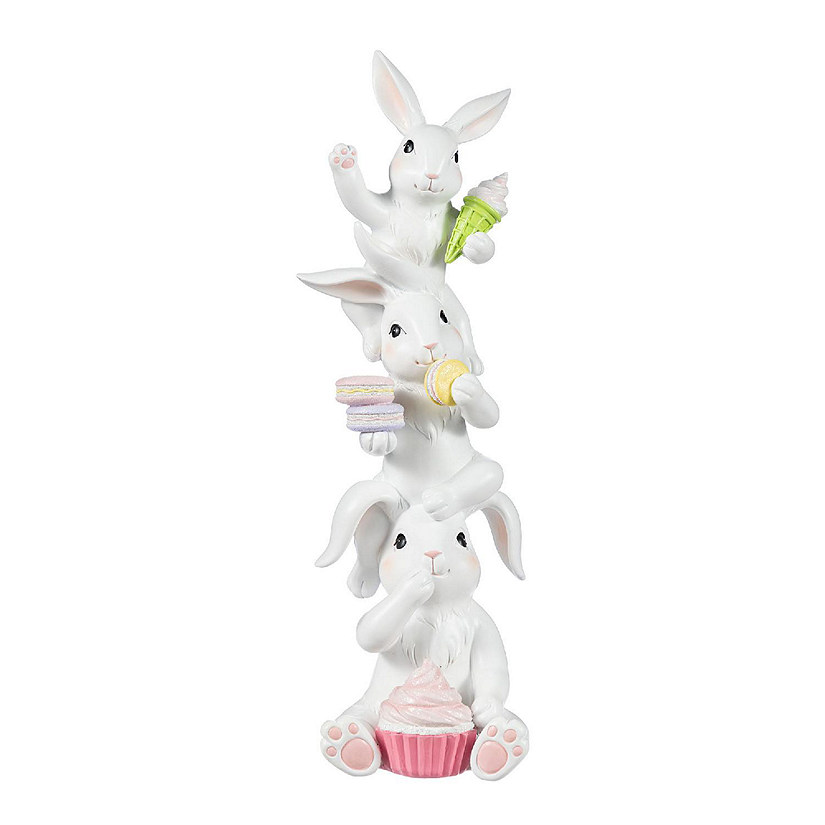 Glitzhome 17.5"H Easter Resin Stacked Bunny w/Macaron Table Decor Image
