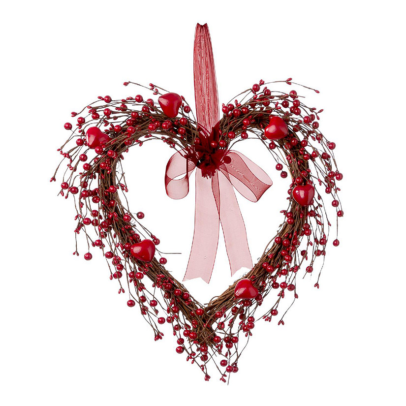 Glitzhome 17"H Valentine's Berry Heart Wreath Image