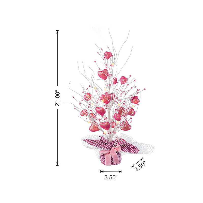 Glitzhome 21"H Lighted Valentine's Pink Heart Table Tree Image