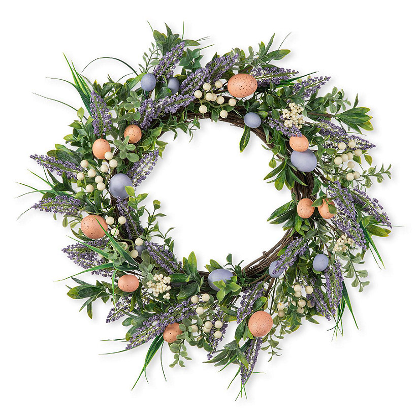 Glitzhome 22"D Easter Eggs and  Lavender Wreath Image